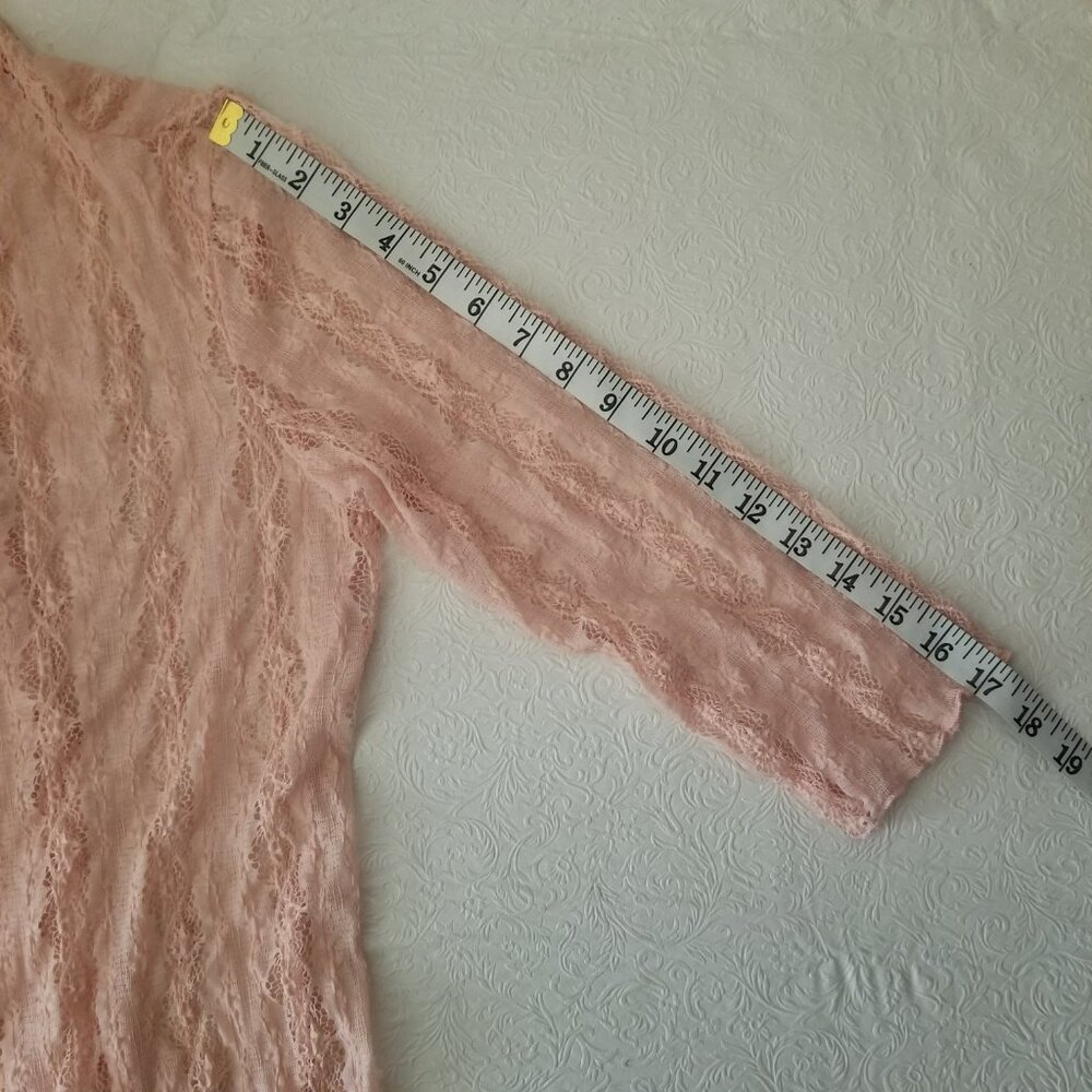 Vtg Keren Hart Women M Peach Lace Knit 3/4 Long Sleeve Lightweight Open Cardigan - Picture 12 of 13
